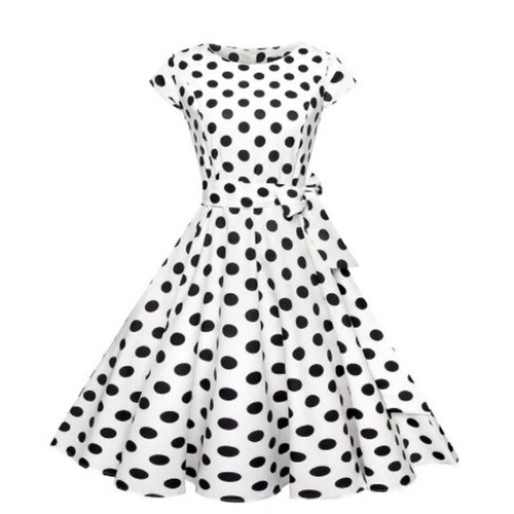 Women's Dress Retro Vintage Swing 1950's Short Sleeve Pokadot Print - Picture 7 of 7